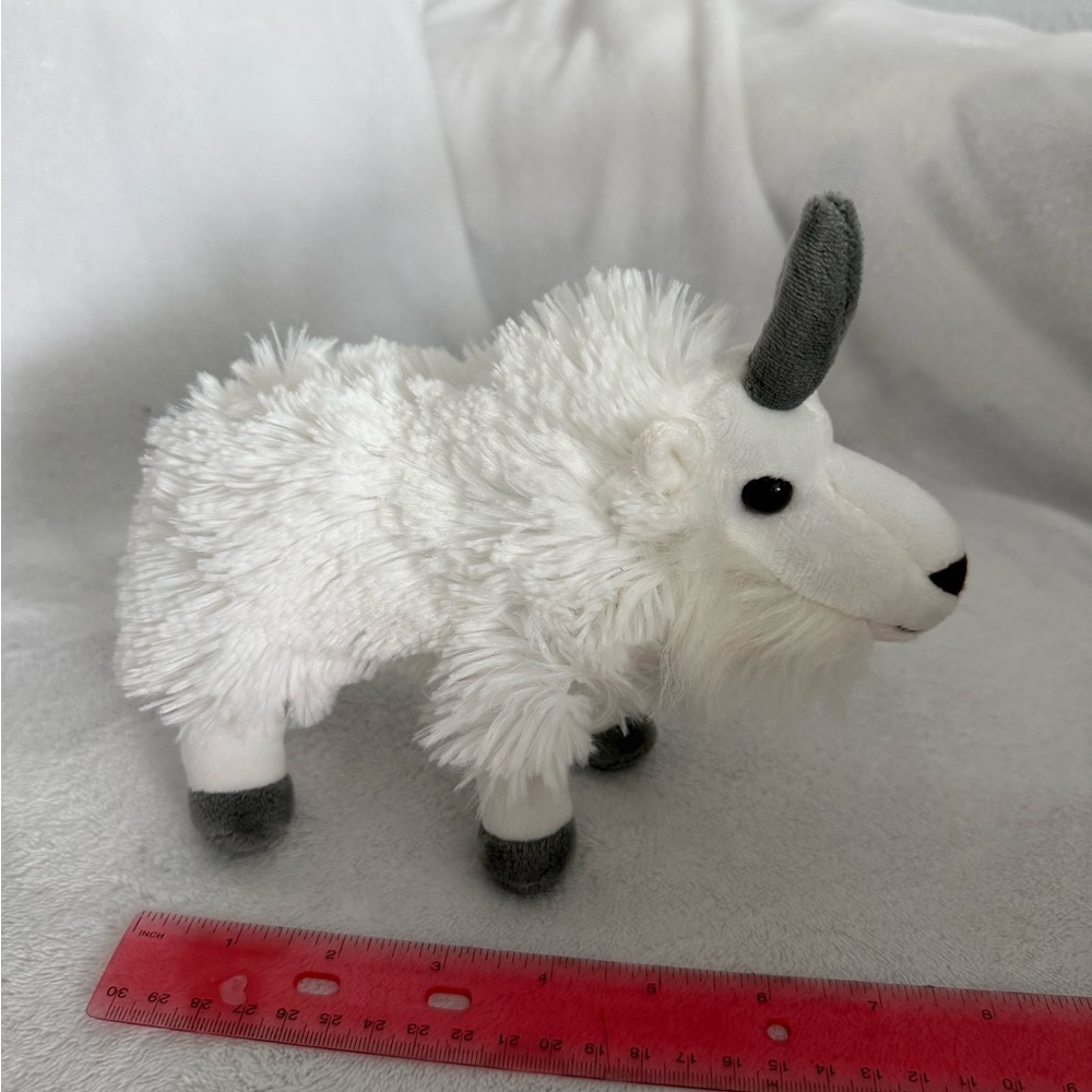 Fluffy White and Gray Stuffed Goat Toy